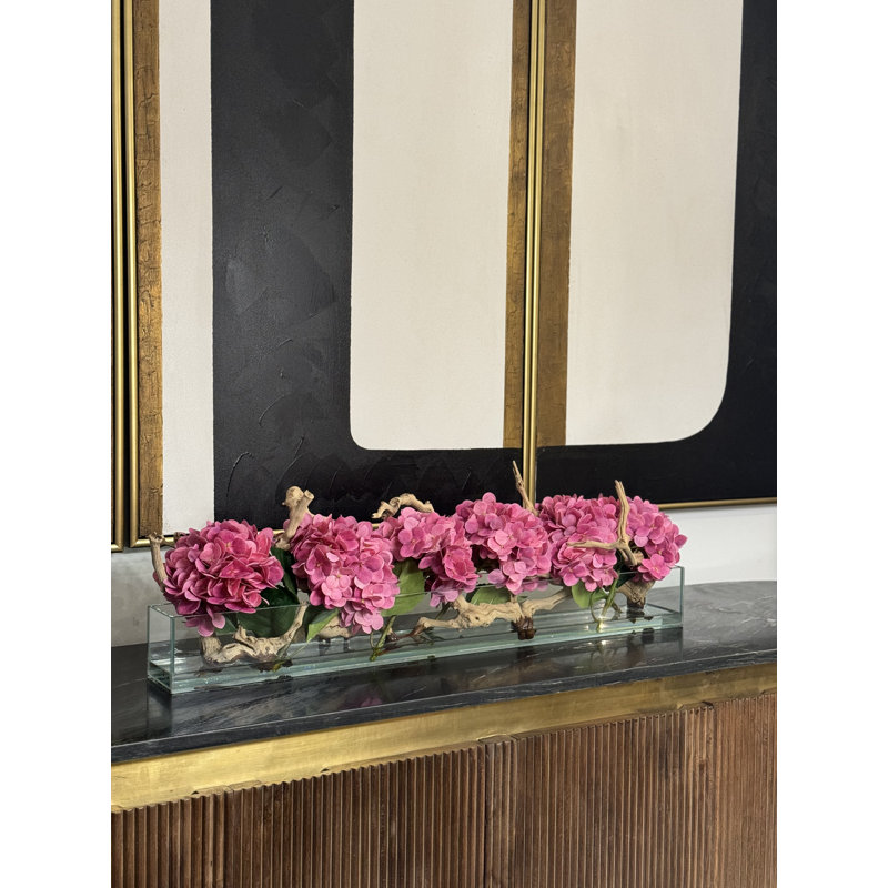 Hydrangea Arrangement in Planter, Fuchsia Pink