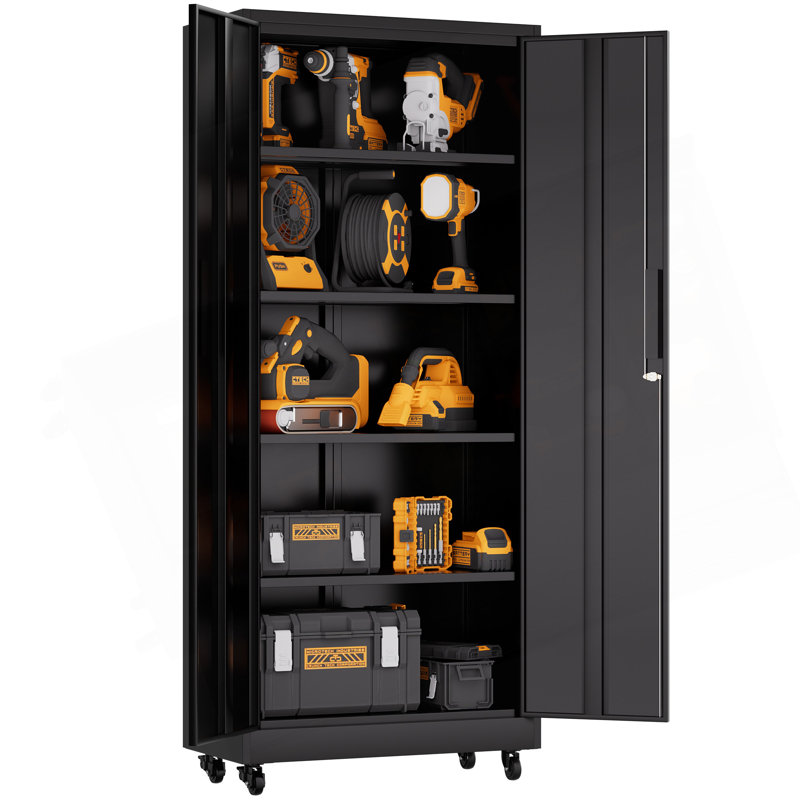Heavy Duty 71 Inch Rolling Metal Garage Storage Cabinet with 4 Adjustable Shelves and 3-Point Locking Security for Tool Organization