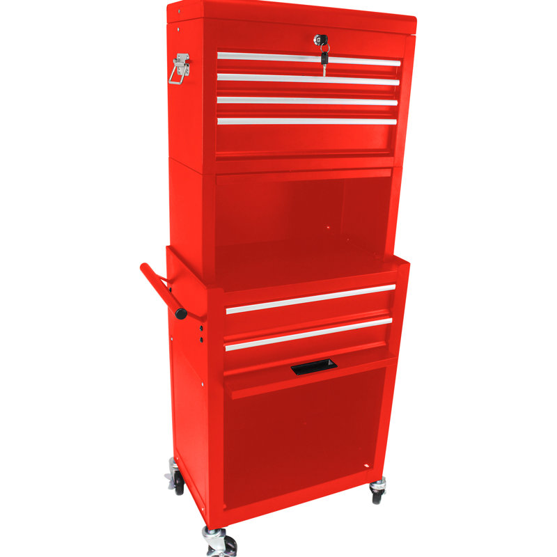 Coffre à outils 6 en 2 détachable 2 en 1 - capacité de 100 kg, rouge pour atelier, Rouge