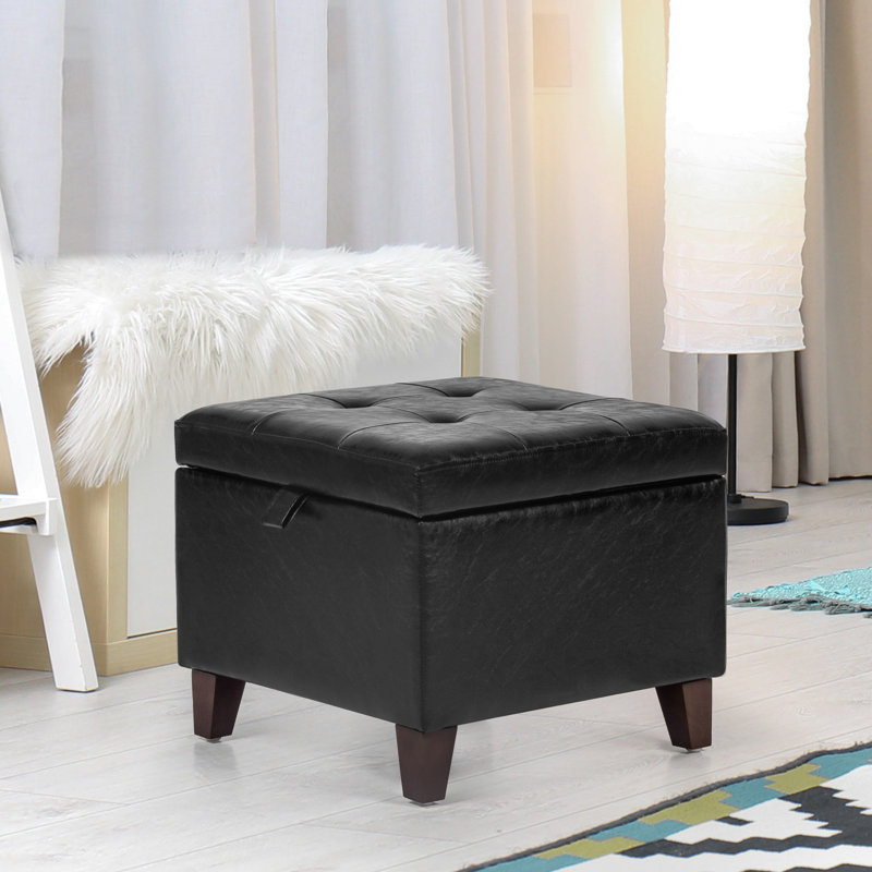 Orella Upholstered Ottoman, Black Faux Leather