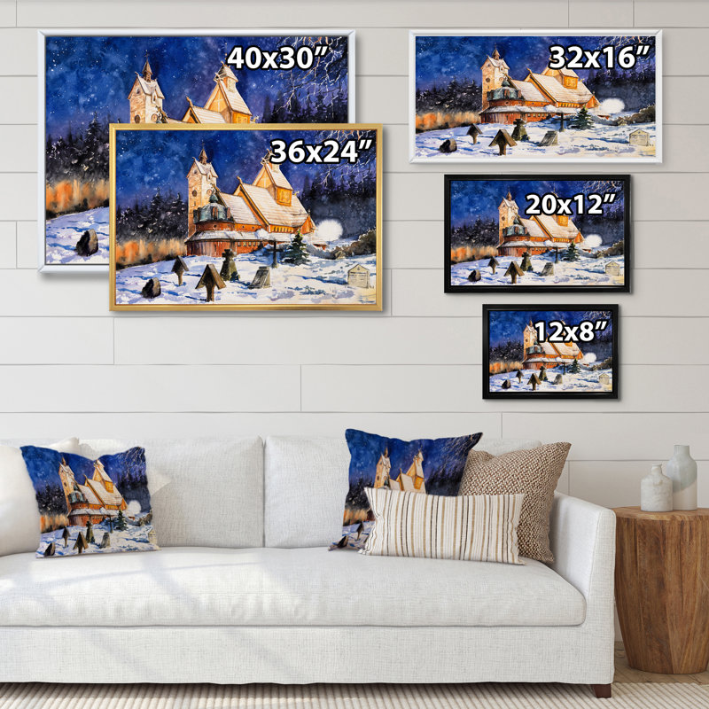 " Medieval Wang Temple In Snowscape ", Black Framed, 8" H x 12" W x 1" D