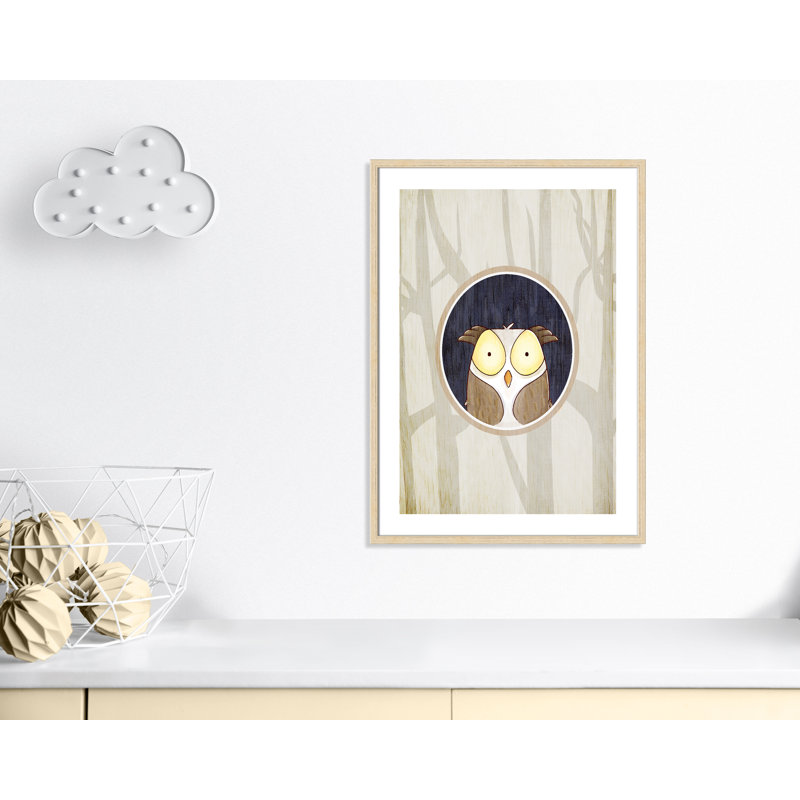 Animaux de la forêt 2, impression sur papier, H 34,5 po x l 24,5 po x P 1,18 po, Encadré de boîte beige
