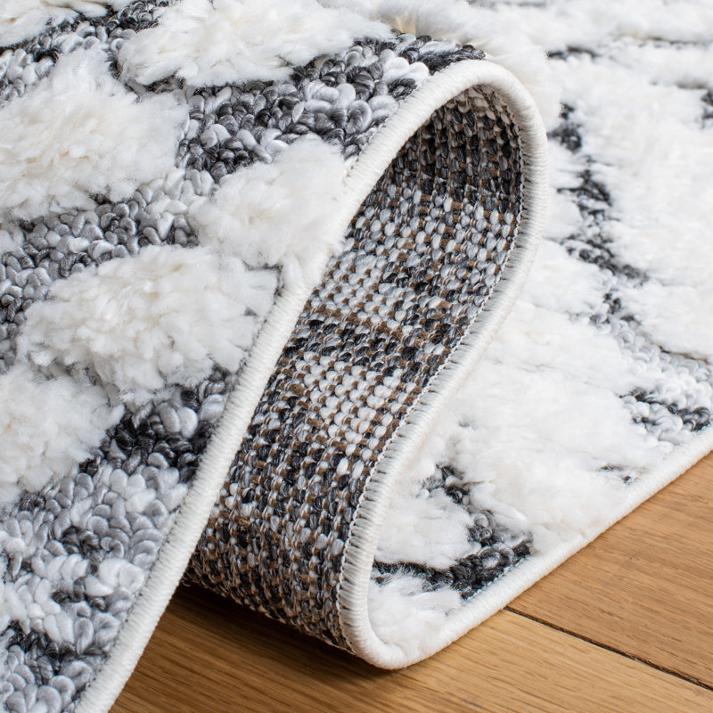 Ivory Diamond Shag Rectangular Synthetic Area Rug