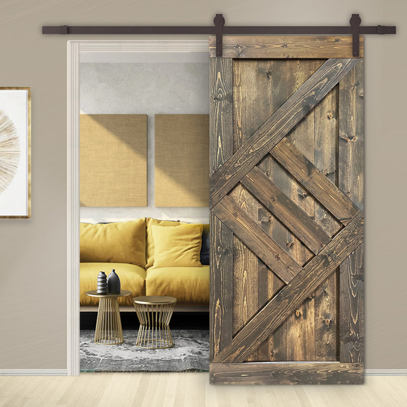 Porte de grange à panneaux et en bois avec quincaillerie d'installation, 36 po x 84 po
