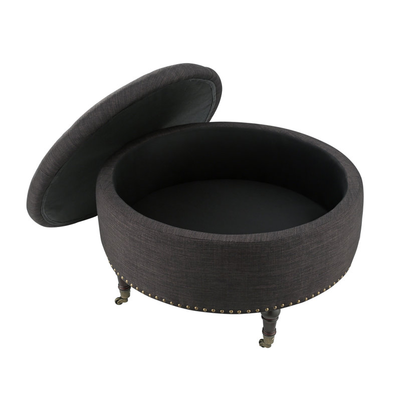 Rangement rond touffeté à roulettes Haytham, 100 % lin gris anthracite