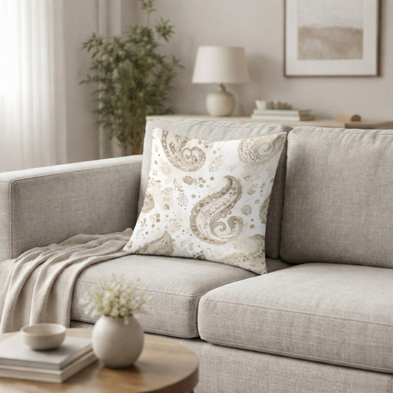 Coussin Modern - Coussin moderne à motif floral cachemire beige scandinave, H 16 po x l 16 po