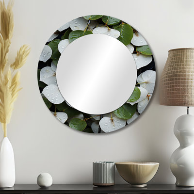Green White Leafs Collage - Usa Wall Mirror, Green Round Decorative Mirror, Printed Metal Art