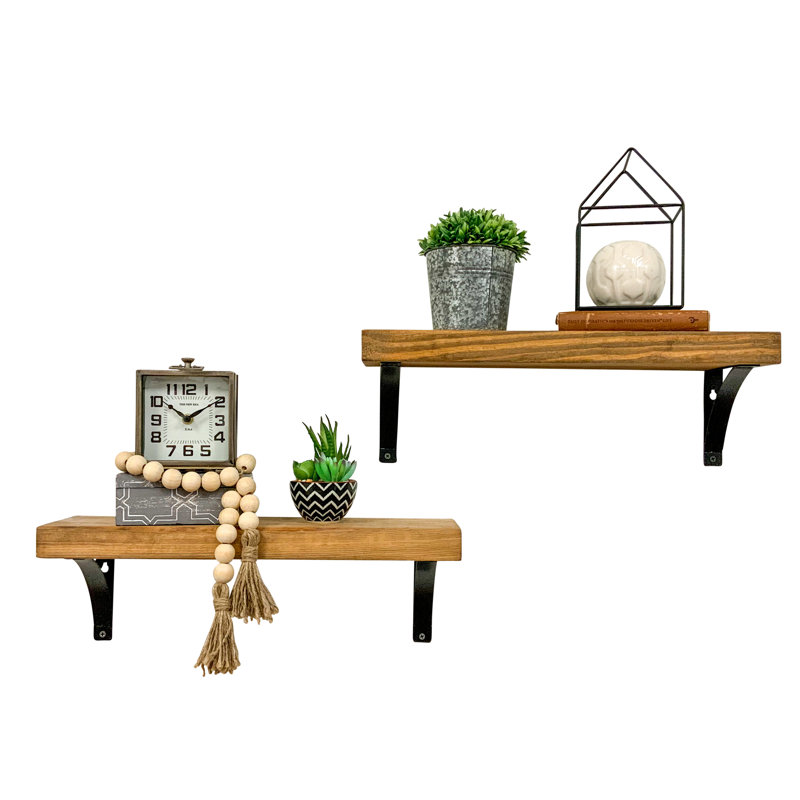2 Piece Pine Accent Shelf, 7" H x 24" W x 5.5" D, Walnut