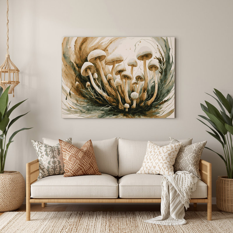 Art mural en métal légumes hêtre champignon beige