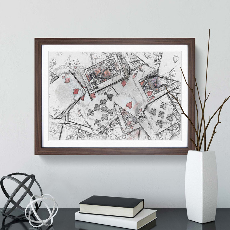 Deck of Cards in Abstract - Picture Frame Graphic Art Print, 27cm H x 36cm W x 2cm D, Walnut Framed