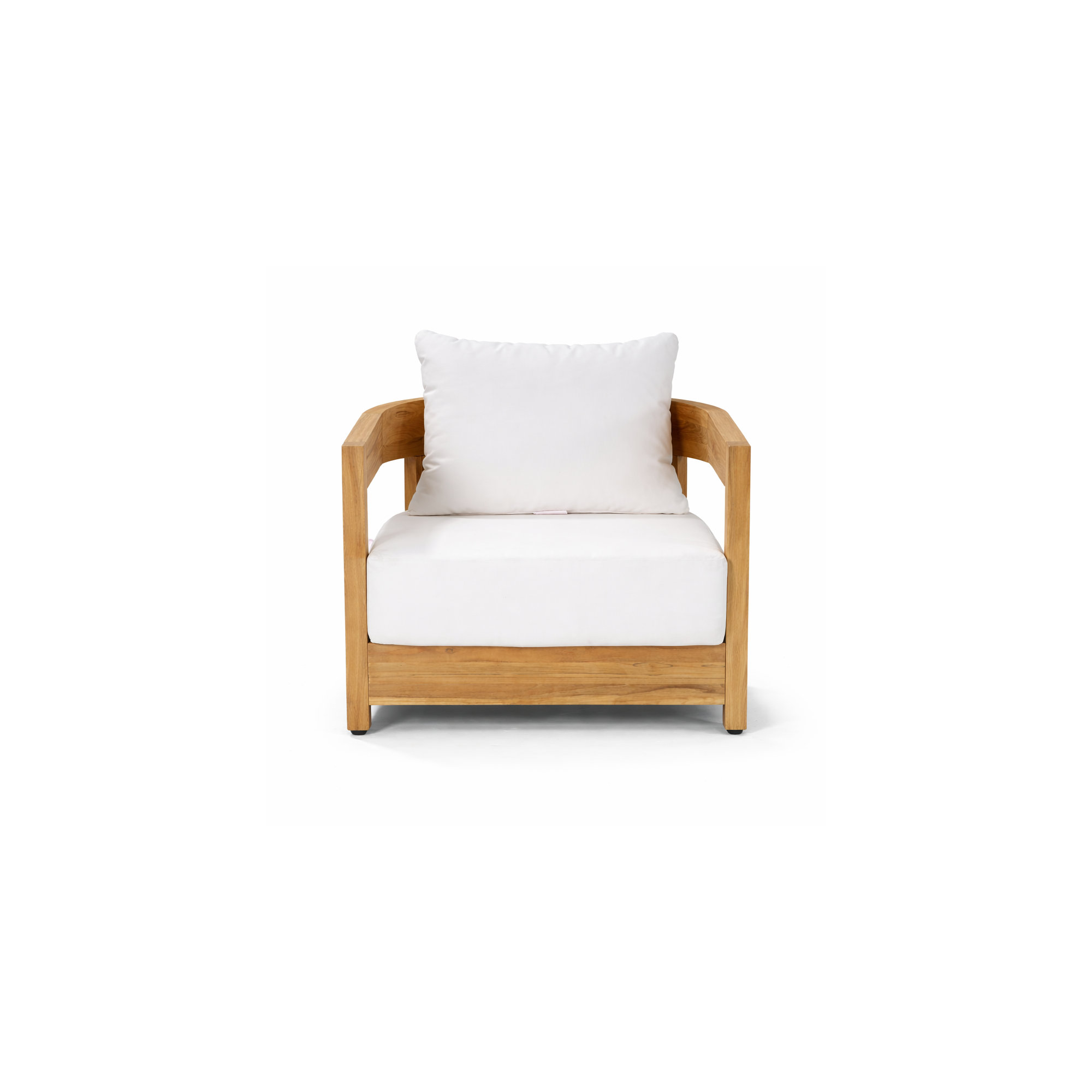 Everlee Solid Teak Curved-Back Patio Club Chair With Sunbrella Cushions, White