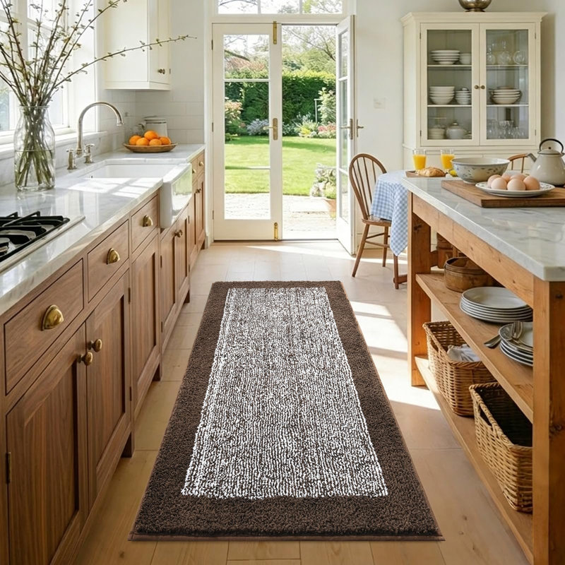 Tapis de bain long 48 x 24 pouces, antidérapant, lavable, doux et absorbant, brun, Brun