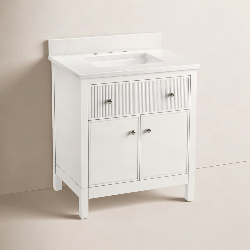 Armoire de meuble-lavabo avec lavabo et plateau en quartz Malin By Studio McGee, H 39,68 po x l 30 po x P 22,43 po, Blanc