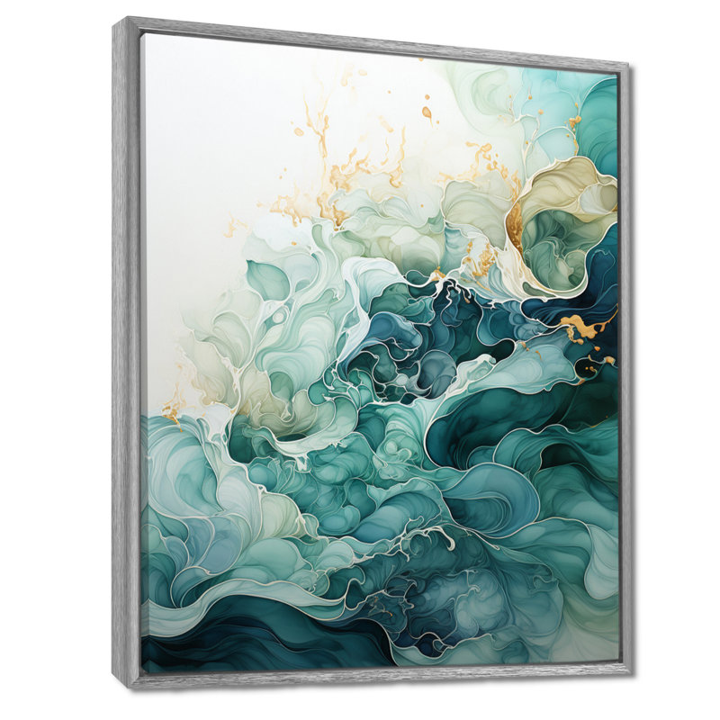 Jaici sarcelle or minimalisme sérénité en mouvement - décoration murale minimalisme, H 32 po x l 24 po x P 1 po