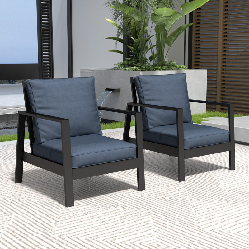 Chaise de patio en aluminium avec coussins, Bleu