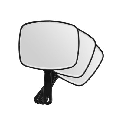 Miroir à main avec poignée, taille moyenne 6,6 po x 9,2 po, paquet de 3, miroir en verre simple face pour le rasage, le maquillage et le toilettage, design noir classique