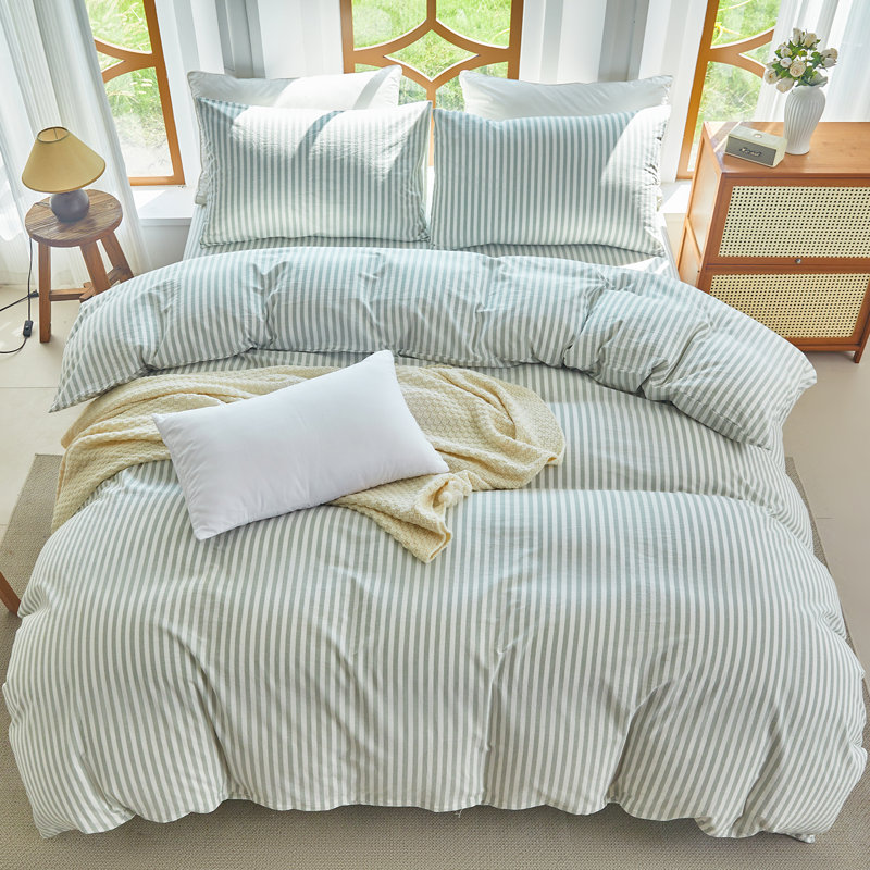 XINMIANFANG Striped Duvet Cover Set 100% Washed Cotton Linen Like Textured Bedding Set 3 Pcs Comforter Cover for All Seasons