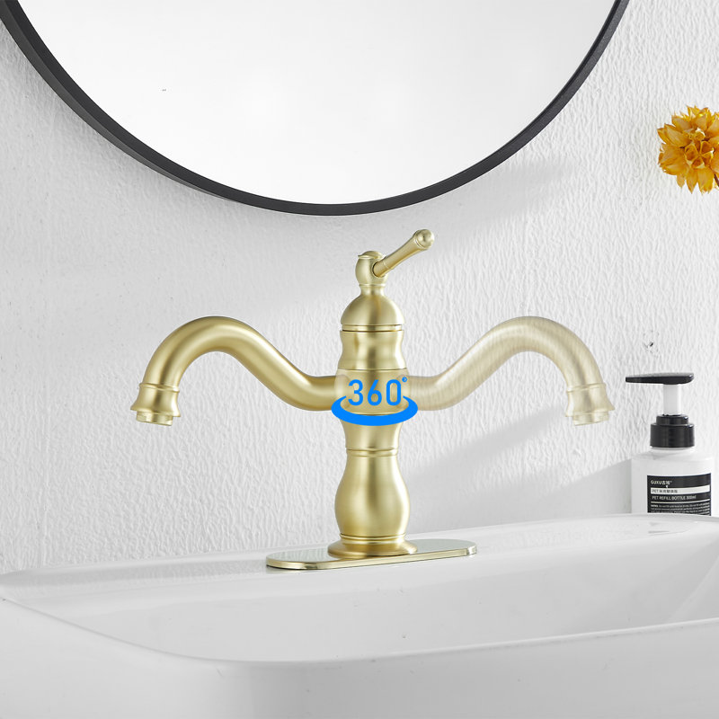Robinet de salle de bain à un trou avec drain, Or brossé