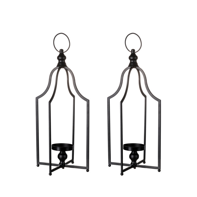 Porte-lanterne en fer, H 16,5 po x l 8 po x P 8 po, Noir, 2
