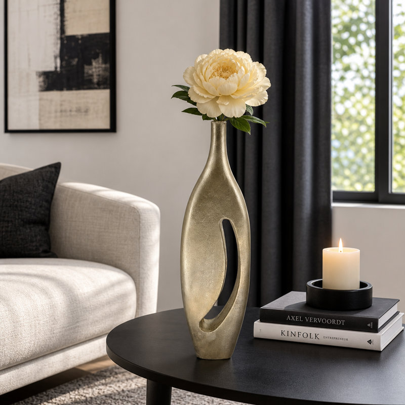Aluminum Accent - Unique Davena Vase, Perfect for Elegant Homes, Inspire Serenity & Beauty, 23" H x 7" W x 3" D, Graphite