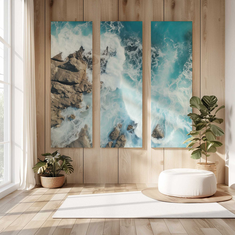 Danse bord de mer saphir | Impression sur toile 2 panneaux | Combiné, H 48 po x l 48 po