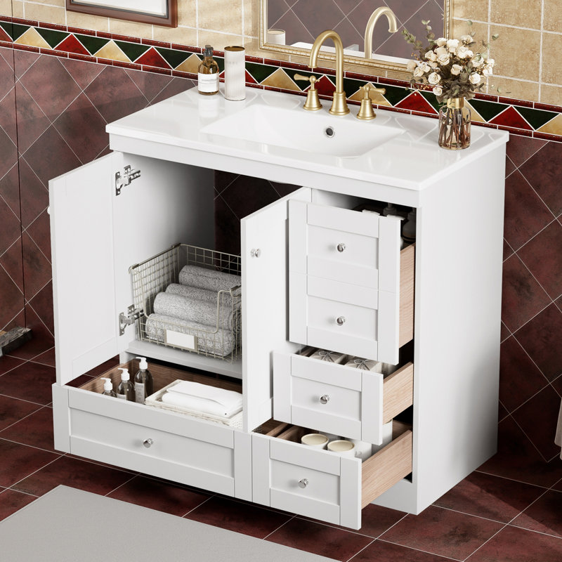 Meuble-lavabo sur pieds 36 po style Shaker, Blanc