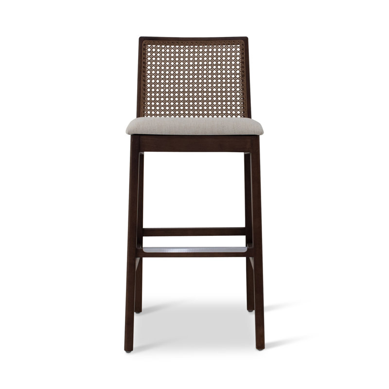 Modern Brazilian Nardia Cane Bar Stool, Bar Stool (29.5" Seat Height), Medley Ivory/Brown/Natural