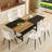 Table And Chair Set. Wooden And Black Spliced Dining Table With Storage Function In The Middle Of The Table Legs.Paired With Artificial PU Chairs With Curved Widened Cushion Design-700989055-700989049