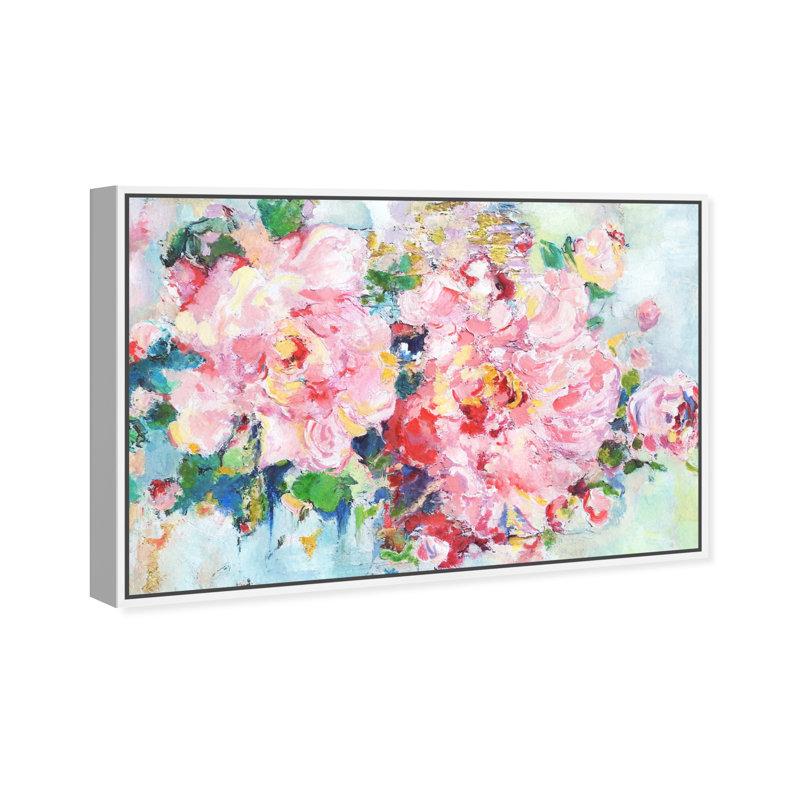 «Pretty Spring Abstract Flowers Modern Pink», cadre photo, H 10 po x l 15 po x P 1,75 po, Toile avec cadre blanc