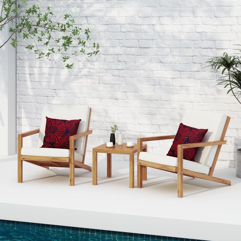 Aubrieana 3 Piece Seating Group with Cushions, Teak, Cream