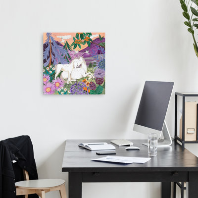 Horses In The Mountains Colorful Abstract Contemporary Bird Horse Flower Landscape Wall Art Print