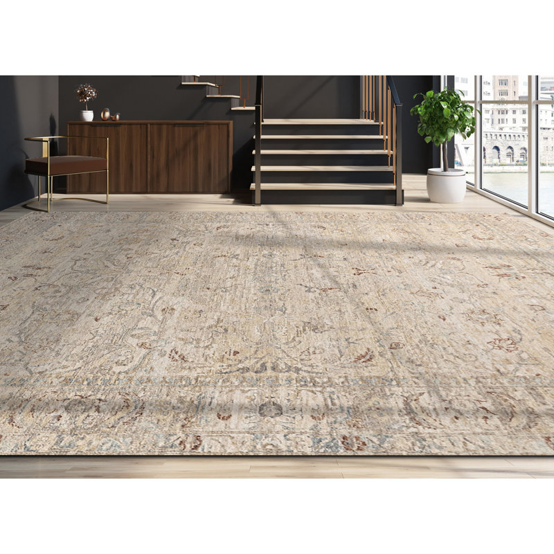 Oriental Area Rug in Beige/Red/Gray, Rectangle 9' x 12'