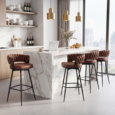 Modern Swivel  Counter Stool & Bar Stool with Hand-woven backrest