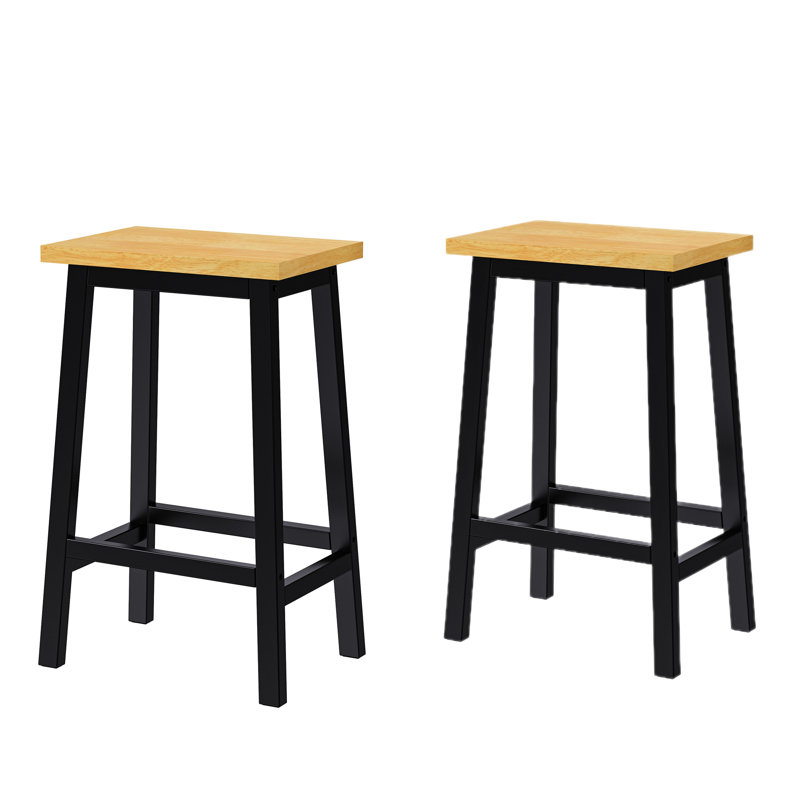 Tabourets de bar en bois massif K&K, Noir