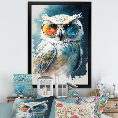 Jermaine Cool White Owl avec lunettes de soleil amusantes II - reproduction sur toile