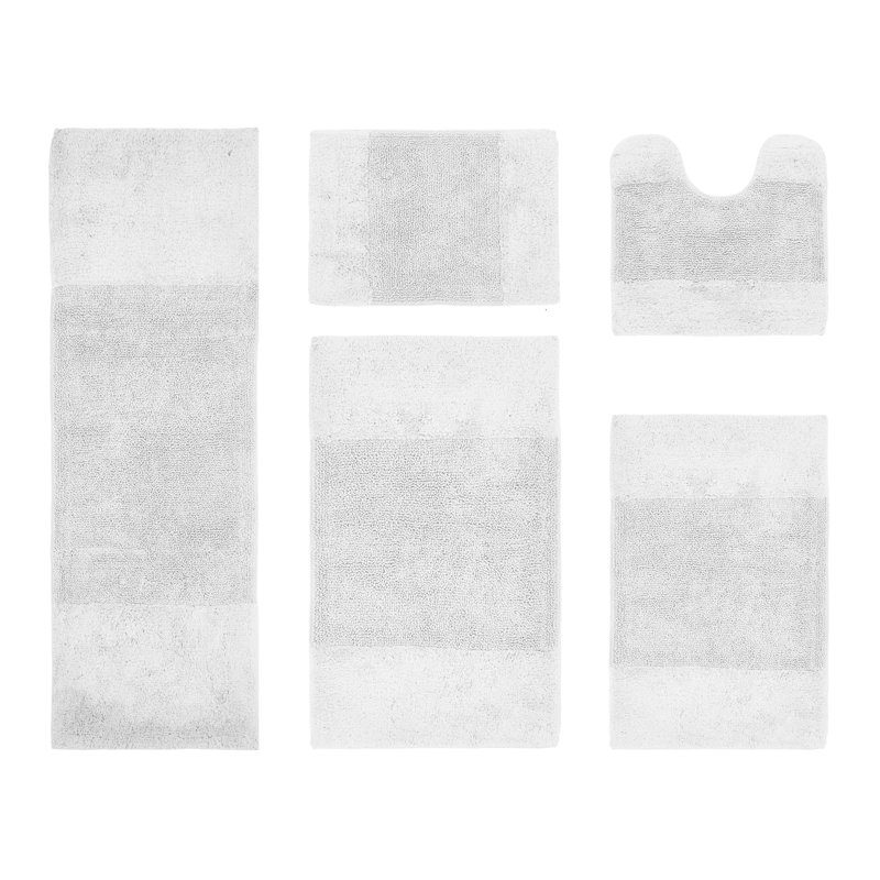 Makaylynn Premium 100% Cotton 5 Piece Bath Rug Sets with Non-Slip Backing, Machine Washable, Luxurious Solid Pattern Super Absorbent & Tufted Weave Bath Mat for Bathroom, Shower, and Tub