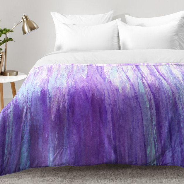 Ensemble d'édredon mauve en microfibre moderne et contemporain, Édredon pour très grand lit + 2 très grandes ta