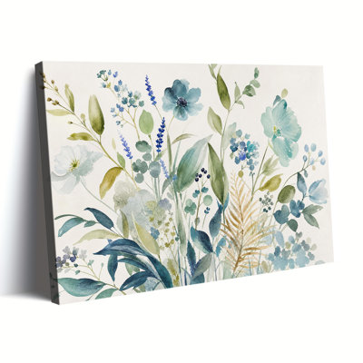 Impression sur toile, aquarelle sarcelle, fleurs sauvages, eucalyptus, feuille de lavande, botanique, fond clair neutre pour le salon, la décoration de chambre à coucher