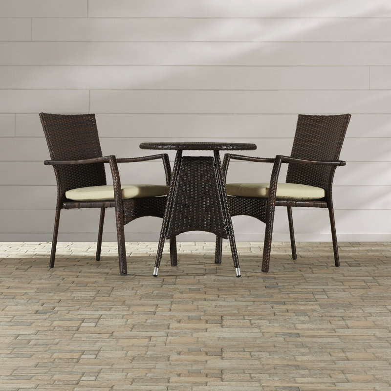 Arturas 2 - Person Wicker Patio Dining Set with Round Table , Cushions Included, Brown