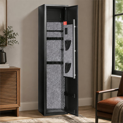 Armoire à fusils de 145 cm de haut (57,1 po) avec serrure à clavier numérique, rangement intégré et étagère amovible pour le rangement des fusils longs et de poing à domicile.