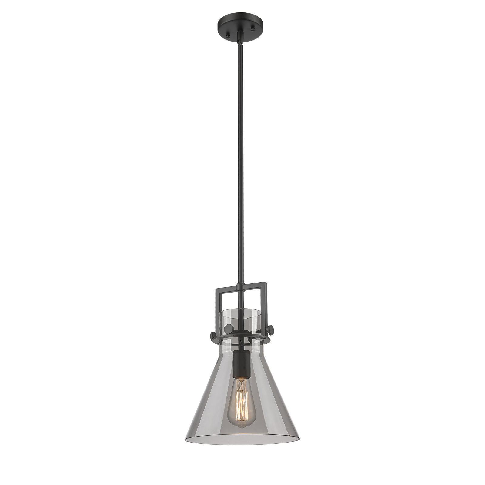 Coterie Single Light Glass Dimmable Pendant, Plated Smoke, Matte Black, 13.63" H x 10" W x 10" D