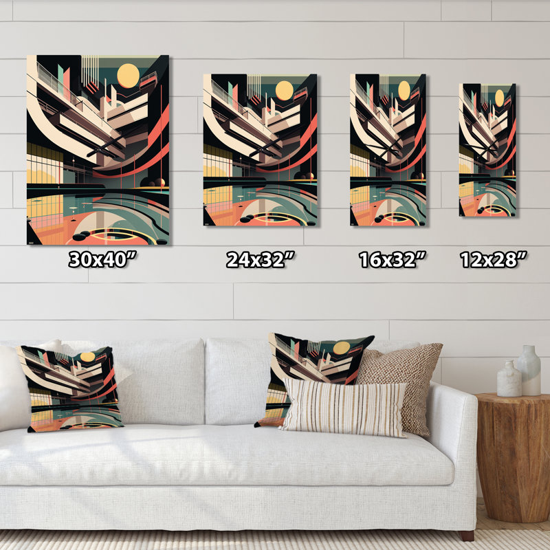 Bauhaus Retro City Architecture - Horloge murale moderne City Architecture, Moyen