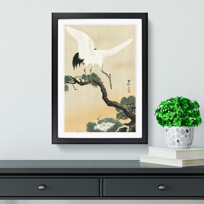 Japanese Crane Birds by Ohara Koson - Picture Frame Art Print, 65cm H x 48cm W x 2cm D, Black Framed