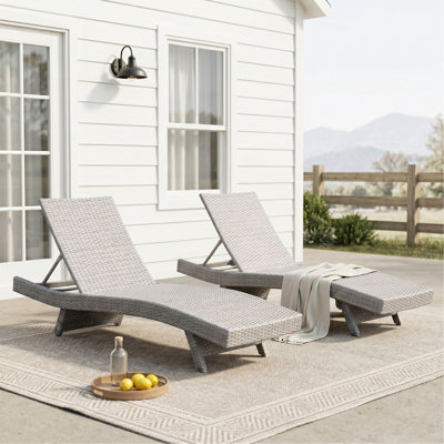 Luxury Comfort Outdoor Chaise Lounger Set of 2 Premium Adjustable Resin Wicker Patio Furniture Sunbathing Poolside Seating