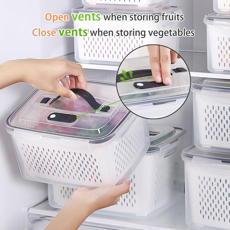 5 Size Berry Containers for Fridge Keep Fresh with Colanders and Vent Handle Lids
