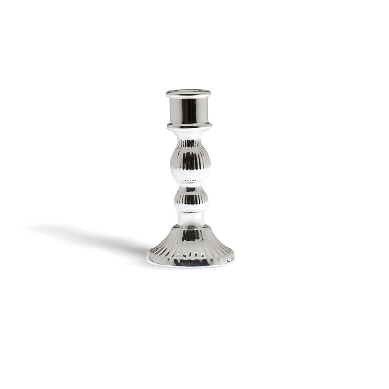 Glass Candlestick, 15" x 8", Silver