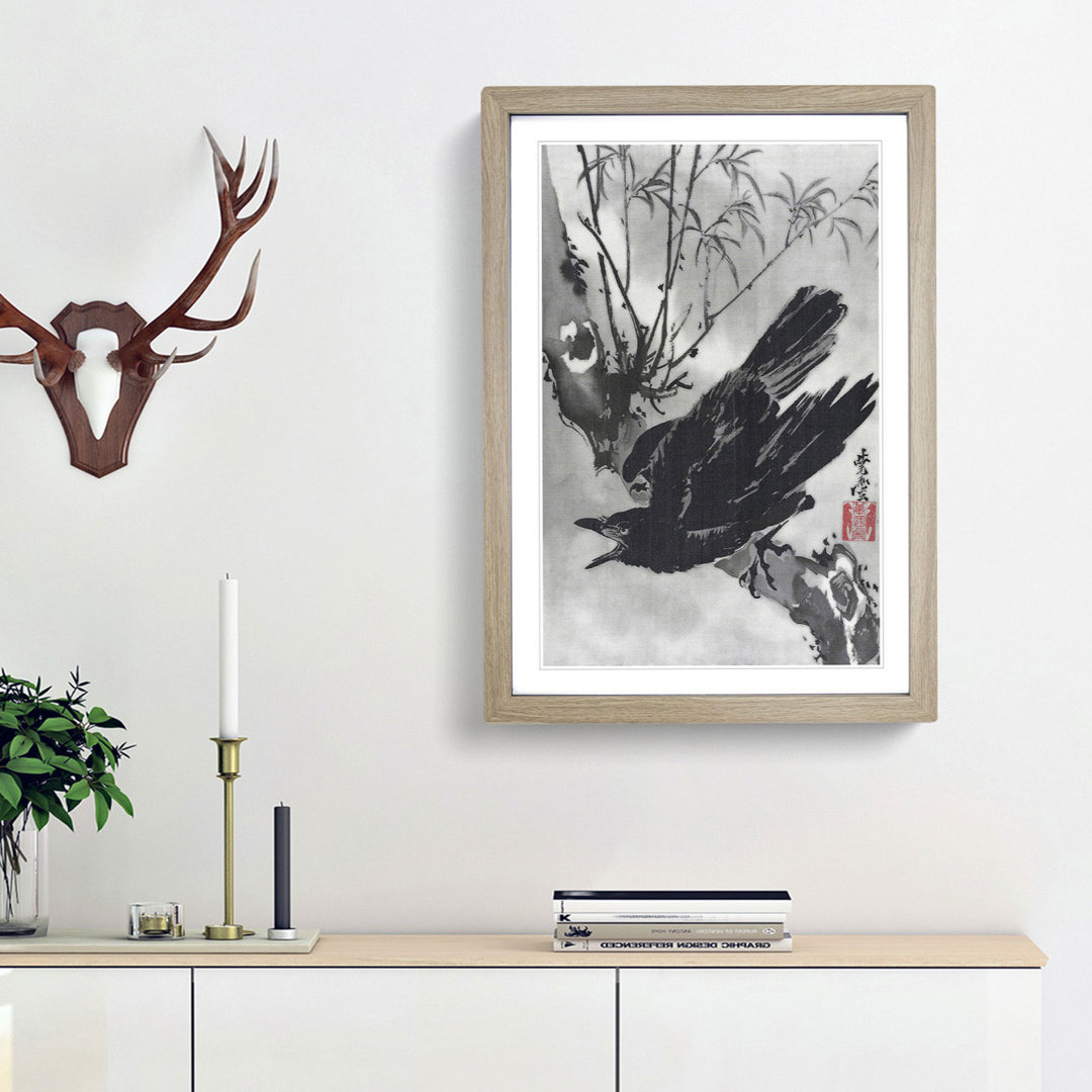 Crow on a Branch by Kawanabe Kyosai - Framed Print