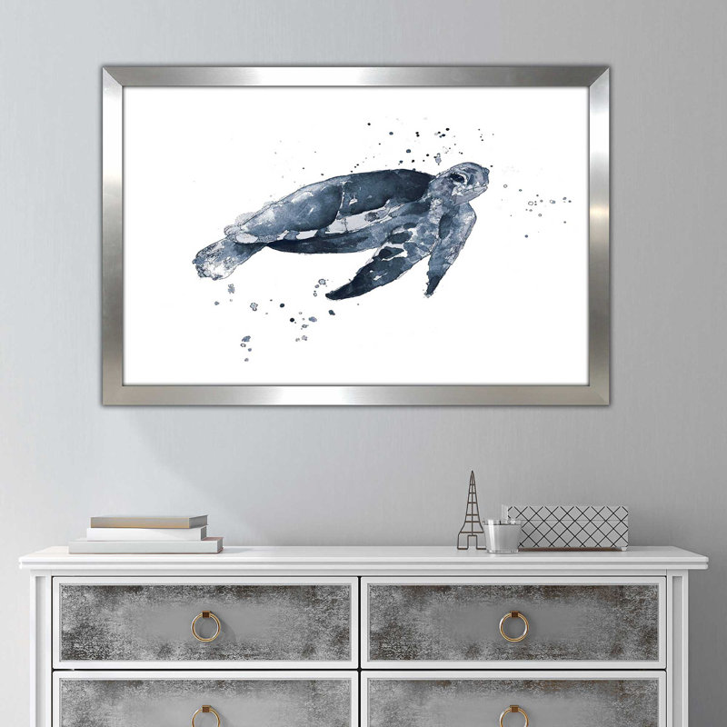 «Navy Ink Turtle II», reproduction de peinture à l'aquarelle sur toile tendue, H 33,5 po x l 49,5 po x P 1 po