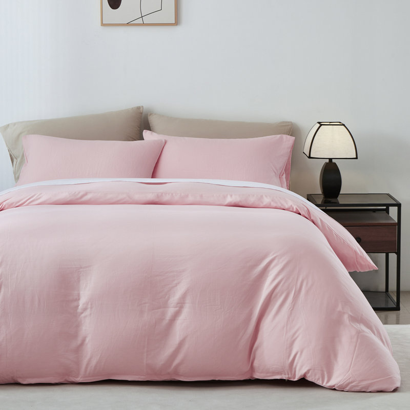 Housse de couette rose simple avec fermeture à glissière, comprenant 1 housse d'édredon 68 po x 88 po et 2 taies décoratives 20 po x 26 po Kakijumn