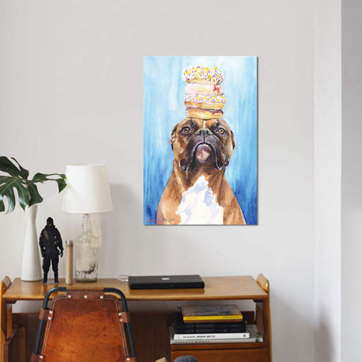 Boxer and Donuts, reproduction sur toile, H 26 po x l 18 po x P 1,5 po, Toile tendue, Pas de tapis